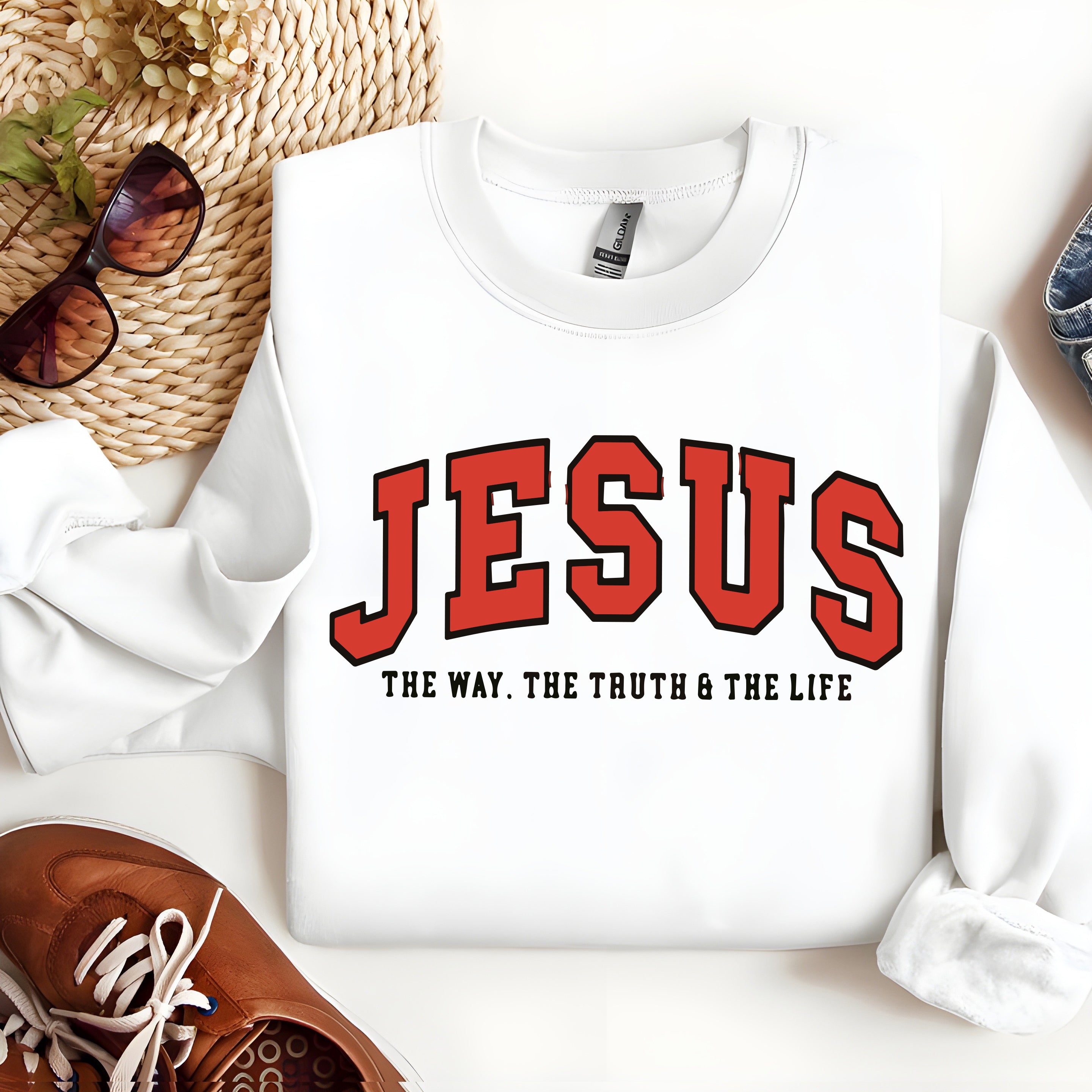 Jesus The Way The Truth The Life Sweatshirt, Christian Bible Verse Pullover, Faith Based Religious Crewneck